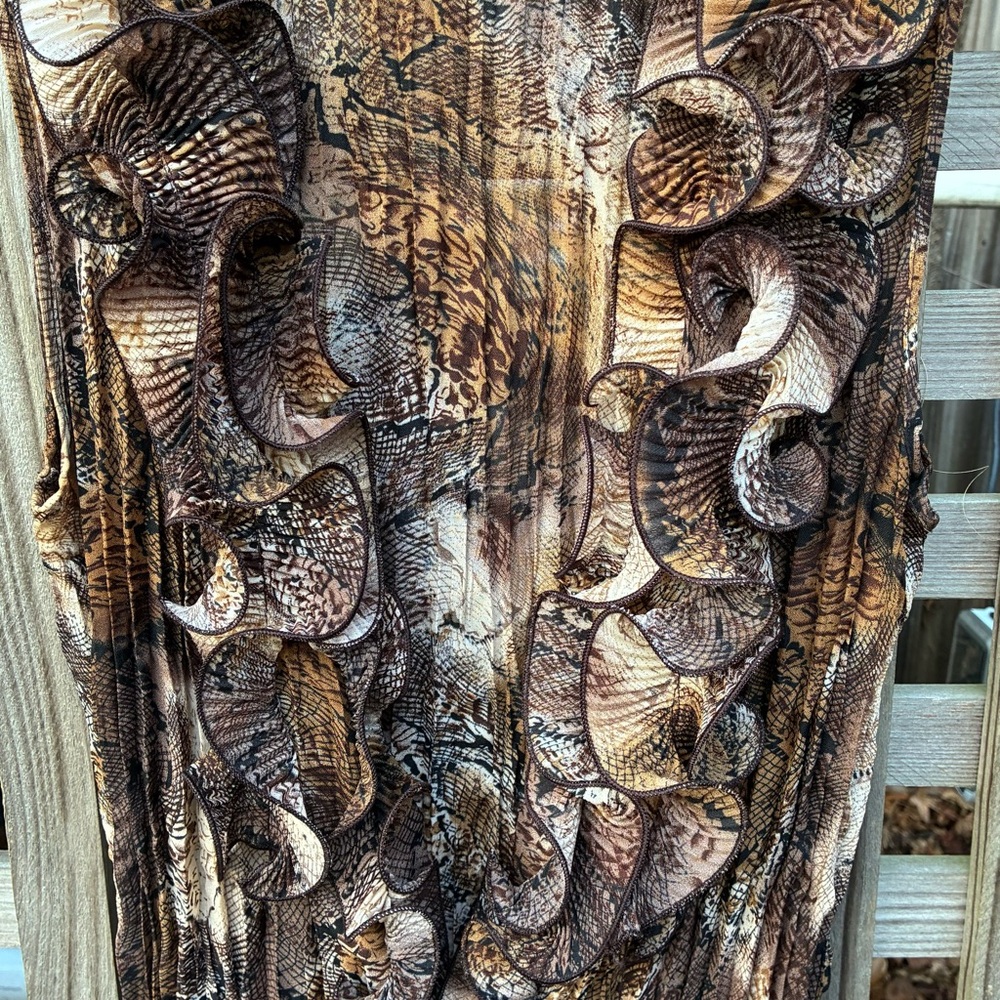 Jaipur Ruffled Sheer Boho Tunic Top | Brown Snakeskin Print | M - Picture 4 of 6